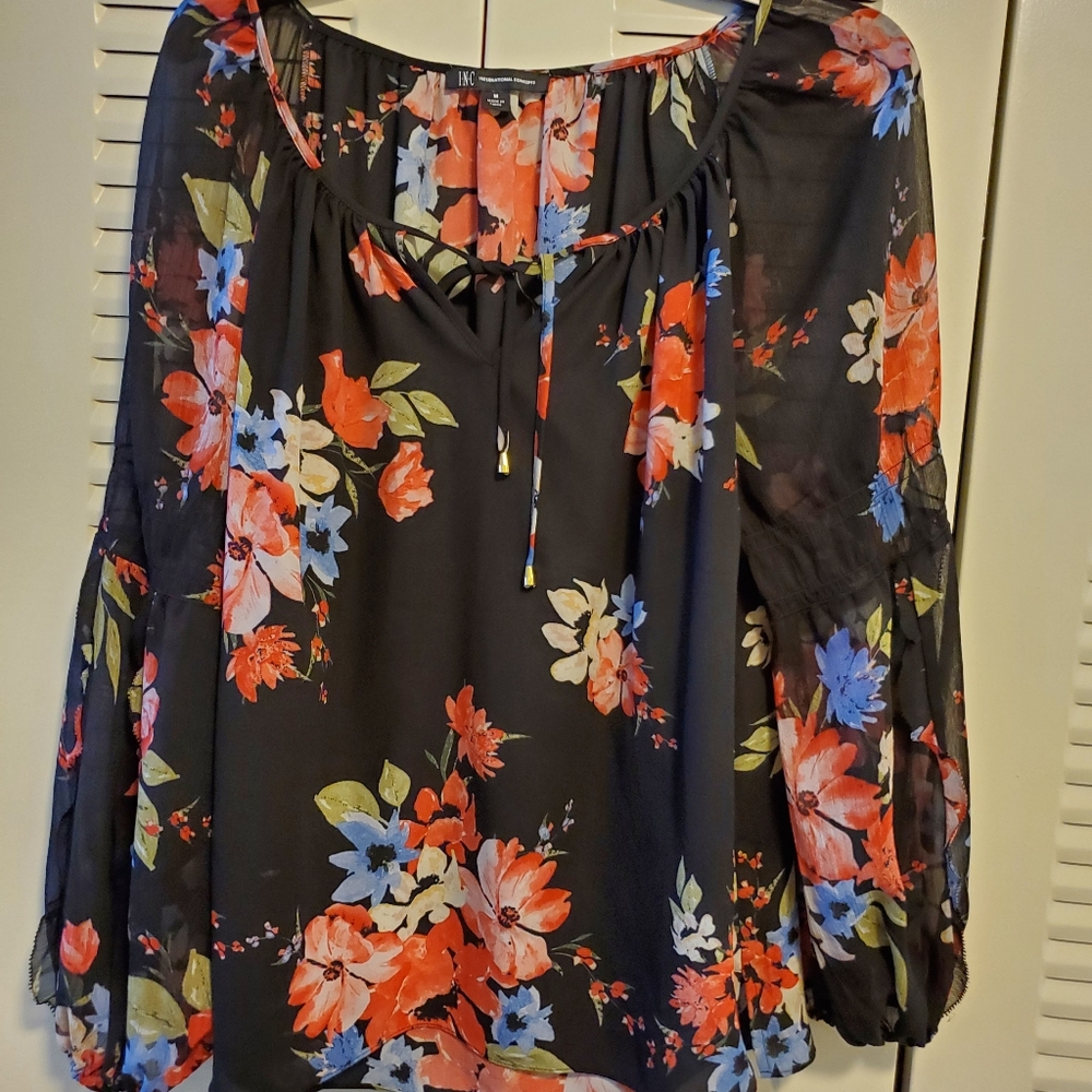 INC floral multi-chiffon blouse